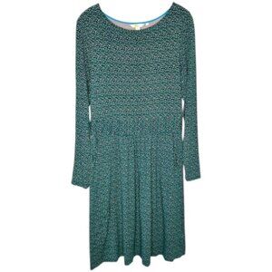 Boden Abigail Long Sleeved Jersey Dotted Dress - Green/Blue/White - 12